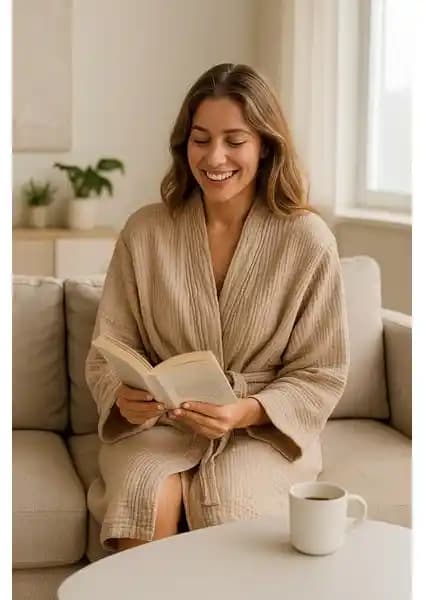 Lucy and Home Unisex Müslin Sabahlık 4 Kat Hafif ve Şık Pamuklu Giyim Ürünü