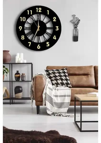 Lupokraft Dekoratif Aynalı Duvar Saati ve Vazo Tablo Modern Mekanlar İçin Şık Dekorasyon Seçeneği