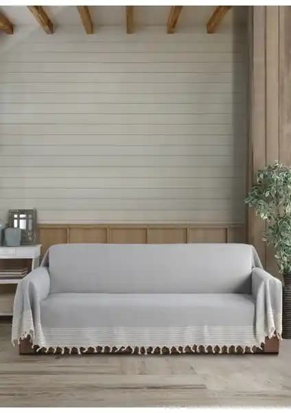 Lux Touch Gri Organik Pamuk Koltuk Örtüsü - Çok Yönlü ve Dayanıklı Ev Dekorasyonu Ürünü