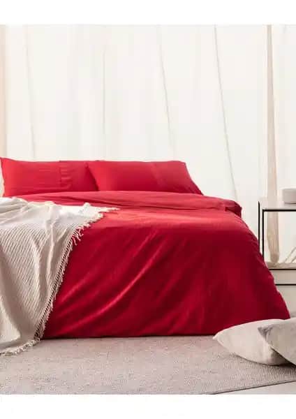 Madame Coco Adrien Kırmızı Pamuklu Tek Kişilik Nevresim Takımı Modern ve Şık Tasarım