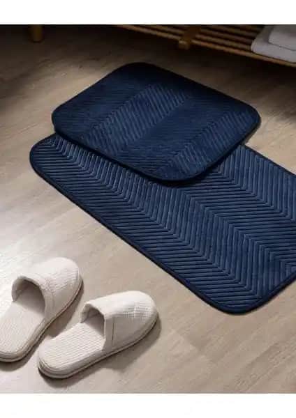 Madame Coco Emele 2'li Banyo Paspası İndigo Renkli Şıklık ve Güvenlik Sağlar