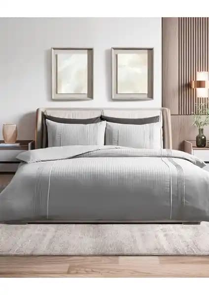 Madame Coco Mousse Çift Kişilik Nervürlü Gri Nevresim Takımı Modern ve Şık Tasarım