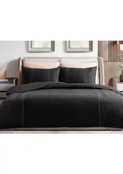 Madame Coco Mousse Tek Kişilik Nervürlü Nevresim Takımı Siyah Modern ve Şık Tasarım