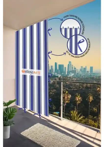 Markahil Balkon Perdesi Enxboy Seçenekleri Bağcıklı Çizgili Tasarım