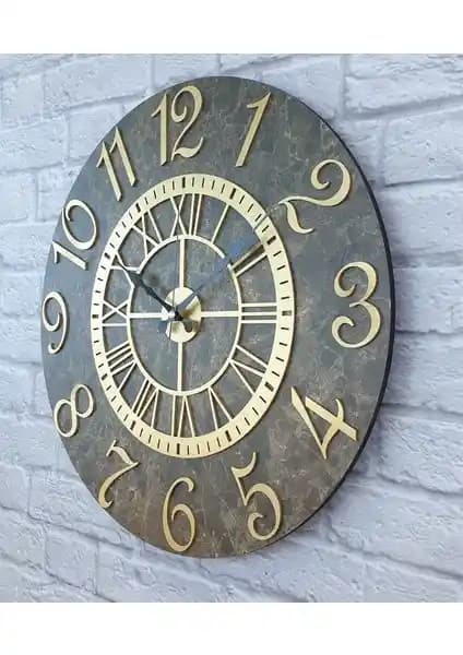 Markakanvas Mermer Desenli Altın Rakamlı Duvar Saati: Şık ve Modern Dekorasyon İçin Uygun