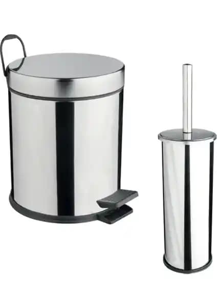 MaxiFlow 2'li Tuvalet Çöp Kovası ve Fırça Seti Krom Modern Tasarım