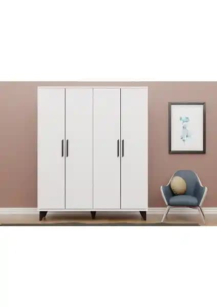 Metalia Gm 050-A Siyah Modern 4 Kapılı Gardrop - Şık ve İşlevsel Depolama Çözümü