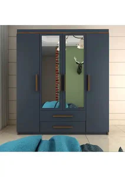 Metalia Nisa Delüx 4 Kapaklı Aynalı Ceviz Gardırop Modern ve Klasik Stil Uyumuyla Dekorasyonunuza Şıklık Katar