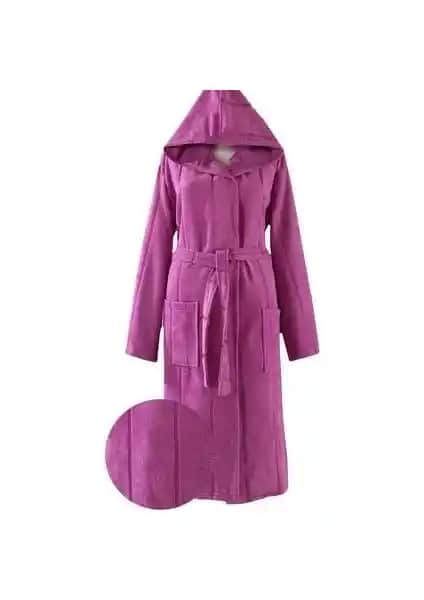 Metis Tekstil Pamuk Kapüşonlu Unisex Bornoz Lara Mor Yüksek Kalite ve Konfor Sağlayan Tasarım