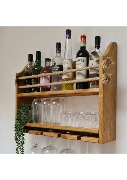 Mira Dekor Ahşap Rustik Şaraplık Standı: Doğal ve Sıcak Dekorasyon İçin Uygun
