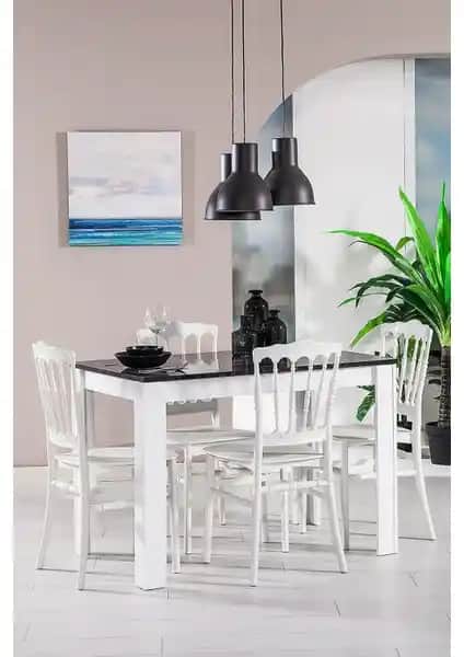 Mobetto Mirage Modern Mutfak Masası Takımı 1 Masa ve 4 Sandalye Beyaz Renkli