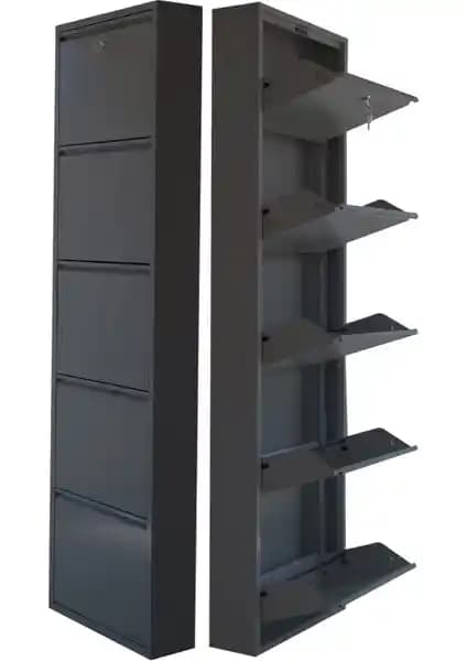 Mobilya Pratik Kilitli Metal Ayakkabılık Antrasit Renkli Dayanıklı Depolama Çözümü