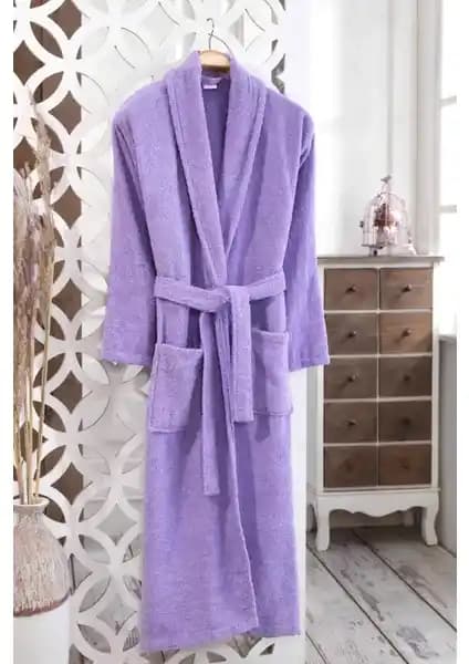 MODELHOME Pamuklu Bukle Şal Yaka Lila Bornoz - Şık ve Konforlu Ev Giyim Ürünü