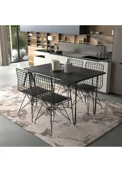 Modern Mermer Desenli Metal Sandalye ve Masa Takımı | Bambeds Mobilya Pera