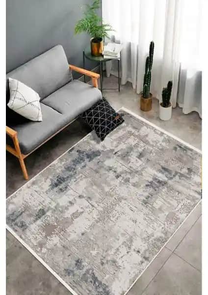 Modern Saraz Halı Mavi Dijital Baskı Yıkanabilir Kaymaz Taban Salon ve Mutfak İçin