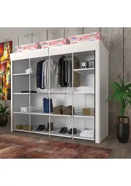 Modern ve Dayanıklı Çift Askılı Bez Dolap Beyaz Renkli Depolama Çözümü