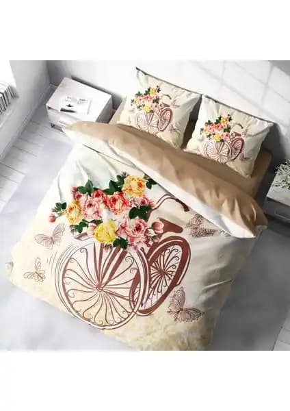 MonoHome Bicycle 3D Pamuk Saten Çift Kişilik Nevresim Takımı Yatak Odası Şıklığı ve Konforu