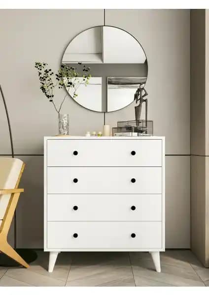 Montenero Beyaz Şifonyer Modern Tasarım ve Dayanıklılık ile Ev Dekorasyonunu Tamamlar