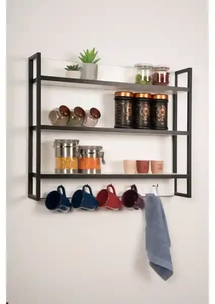 Mudesa Dekoratif Metal ve Ahşap Mutfak Rafı Modern Tasarım ve Çok Yönlü Kullanım