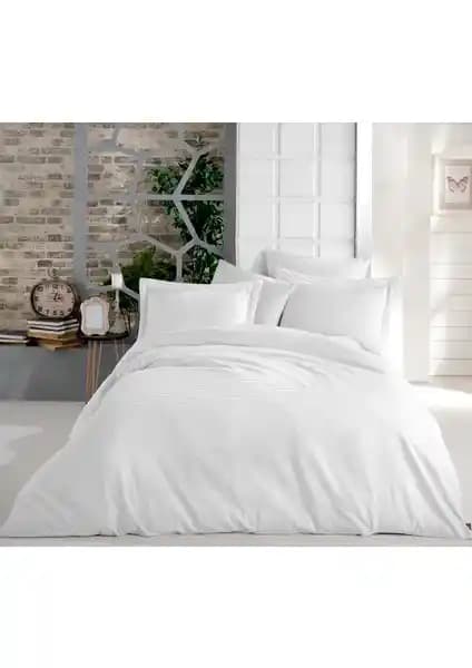 My Story Lastikli Çarşaflı Çift Kişilik Saten Nevresim Takımı Beyaz