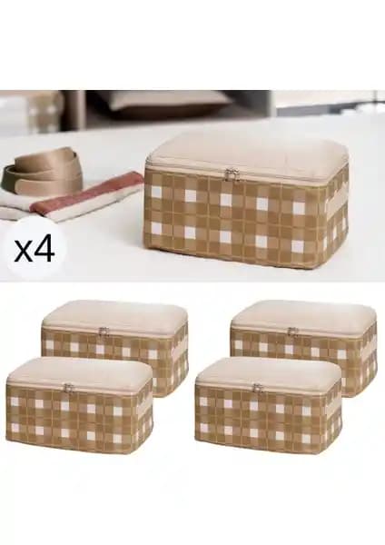 Nacarev 4 Adet Ekose Desenli Bej Hurç Seti ile Eşyalarınızı Düzenleyin