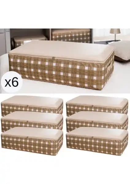 Nacarev 6 Adet Ekose Desenli Gri Baza Altı Düzenleyici Hurçlar Pratik ve Şık Depolama Çözümü