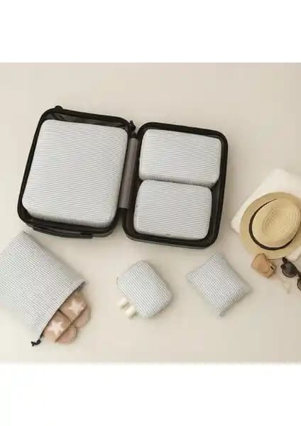 Nacarev 6'lı Antrasit Kare Ekose Desenli Valiz İç Organizatörü ve Seyahat Çözümleri