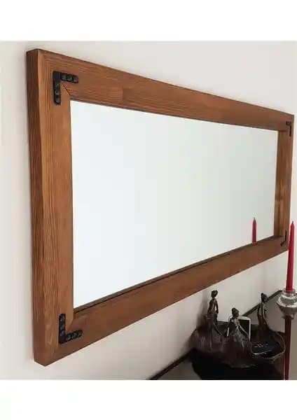 NeoStill Doğal Ahşap Dekoratif Salon Aynası 110x50 Ceviz Modern Tasarım