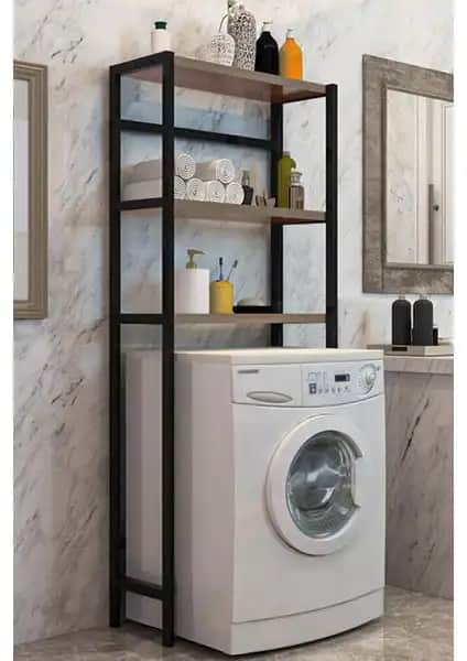 Noowa Çamaşır Makinesi Üstü Düzenleyici Rafı Ceviz Renkli Modern Banyo Depolama Çözümü