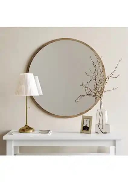 Nysa 45 cm Ceviz Renkli Yuvarlak Dekoratif Ayna, Modern ve Dayanıklı Tasarım