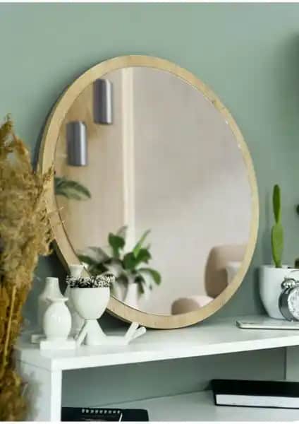 Nysamo 45 cm Safir Meşe Dekoratif Yuvarlak Ayna – Estetik ve Dayanıklı İç Mekan Aksesuarı