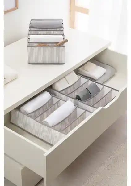 Ocean Home Textile 3 Adet Çok Bölmeli Gri Çizgili Dolap Organizeri ile Evinizi Düzenleyin