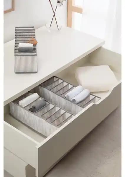 Ocean Home Textile 3'lü 10 Bölmeli Gri Çizgili Çekmeceli Organizer Seti