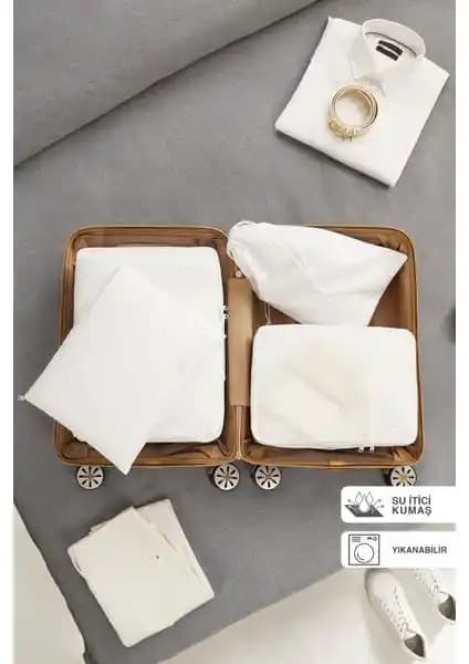 Ocean Home Textile 4'lü Yıkanabilir Beyaz Valiz Düzenleyici Seti - Pratik ve Dayanıklı Seyahat Çözümü