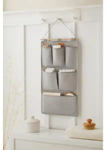 Ocean Home Textile Çok Amaçlı Duvar Tipi Organizer Gri 35x65 cm Ev ve Ofis Kullanımı İçin