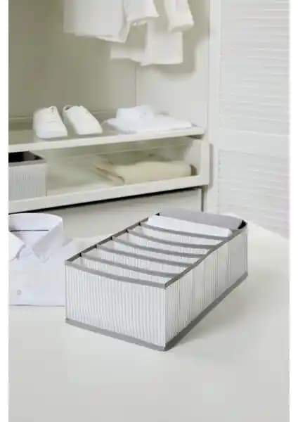 Ocean Home Textile Çok Bölmeli Gri Çizgili Dolap Çekmece Organizeri