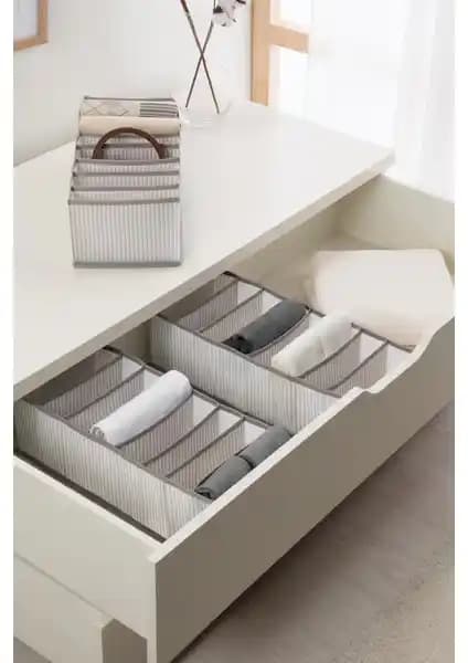 Ocean Home Textile Çok Bölmeli Gri Çizgili Dolap Organizerleri Seti 3 Adet