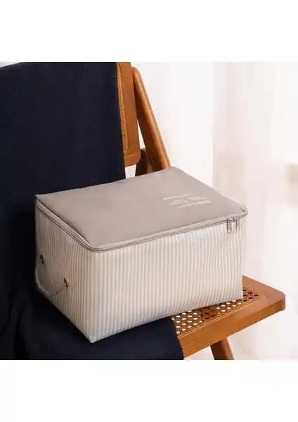 Ocean Home Textile Küçük Boy Gri Çizgili Hurç ile Pratik ve Şık Depolama Çözümü