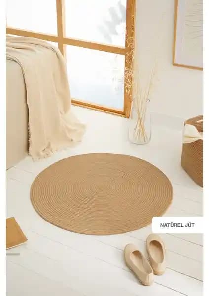 Ocean Home Textile Naturel Jüt Halı Kilim 80 cm Çap ile Doğal ve Şık Mekanlar Yaratın