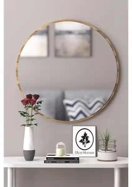 Olcay Aksesuar Ceviz Dekoratif 58cm Yuvarlak Ayna: Modern ve Şık Dekorasyon Unsuru