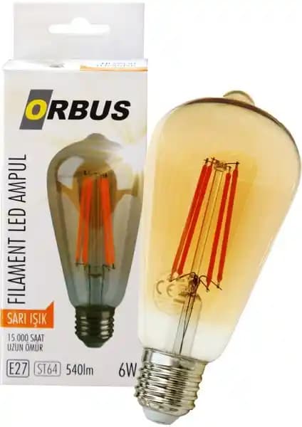 Orbus ST64 Amber Dekoratif 6W LED Ampul Ev ve Mekân Dekorasyonu İçin Uygun Bir Seçenek