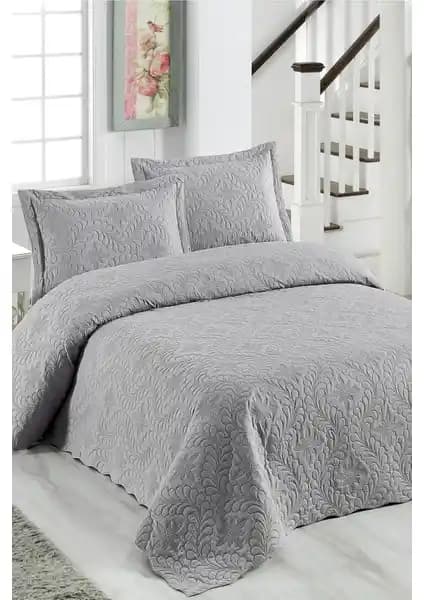 Örtüm Sarmaşık Çift Kişilik Yatak Örtüsü Açık Gri Modern Tasarım ve Yüksek Kalite