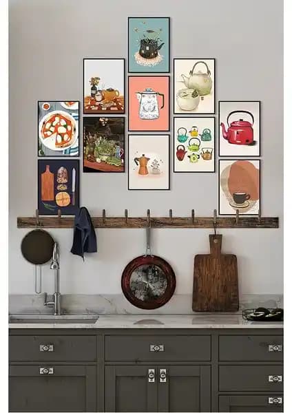 Özcanlar Çerçevesiz Cafe Dekoratif 11 Parça Ahşap Duvar Süsü Modern Tasarım