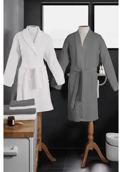 Özdilek Elissa Aile Bornoz Seti Gri Beyaz Konfor ve Şıklık Sunan Pamuklu Tasarım