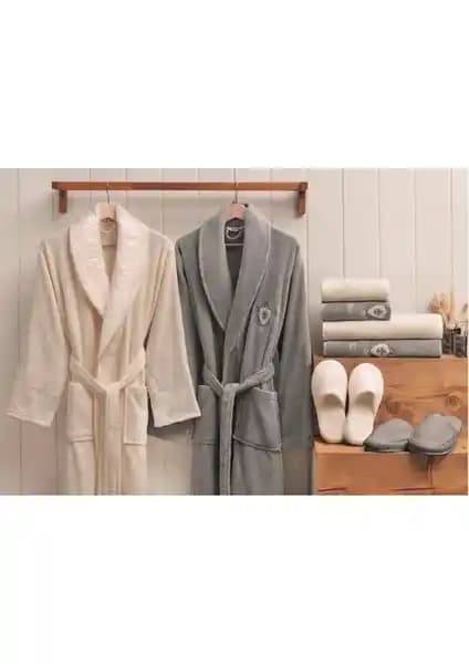 Özdilek Wedding Aile Bornoz Seti Gri Krem Şık ve Konforlu Tasarım Özellikleri
