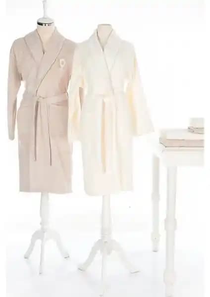 Özdilek Wedding Aile Bornoz Seti Krem Renkli Yüksek Kaliteli Pamuklu Konforlu