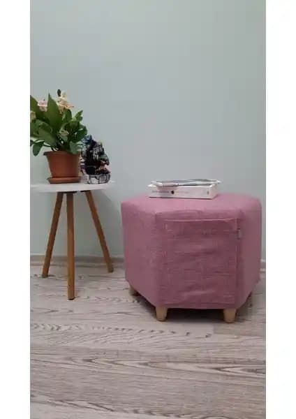 Papuli Ahşap Ayaklı Keten Kumaş Altıgen Puf ve Bench Tasarımı