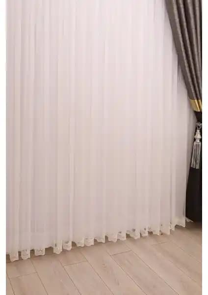 Perhal Etek İşlemeli Grek Beyaz Renk Pilesiz Tül Perde - Modern ve Şık Ev Dekorasyonu Ürünü