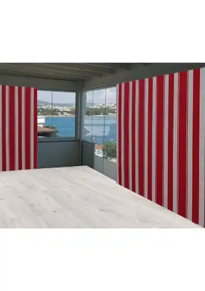 Perhal Kırmızı Beyaz Çizgili Balkon Perdesi Estetik ve Dayanıklı Tasarım Çözümü