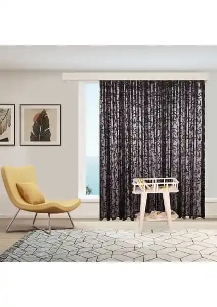 Perhal Siyah Şal Desen Örme Kırışmayan Tül Perde: Modern ve Dayanıklı Dekorasyon Çözümü